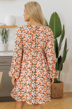 Load image into Gallery viewer, Beige Floral Deep V Neck Smocked Bust Bubble Sleeve Babydoll Dress
