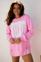 Load image into Gallery viewer, Pink Bow Sequin XOXO Letter Graphic Exposed Seam Baggy Sweatshirt
