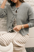 Load image into Gallery viewer, Philippine Gray Ribbed Knit Bow Front Buttoned Cardigan
