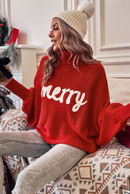 Load image into Gallery viewer, Fiery Red Merry Letter Embroidered High Neck Sweater
