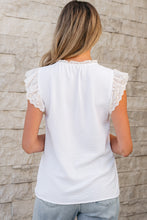 Load image into Gallery viewer, White Embroidered Ruffle Trim Textured Blouse
