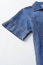 Load image into Gallery viewer, Blue Short Sleeve Collared Patched Pocket Denim Mini Dress
