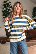 Load image into Gallery viewer, Khaki Stripe Crew Neck Drop Shoulder Pullover Sweatshirt
