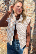Load image into Gallery viewer, Khaki Contrast Plaid Quilted Button Zip Up Vest
