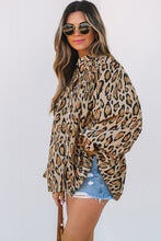 Load image into Gallery viewer, Light French Beige Oversized Leopard Print Balloon Sleeve Casual Shirt
