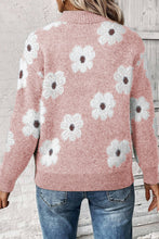 Load image into Gallery viewer, Pink Floral Pattern Half Zip Drop Shoulder Sweater
