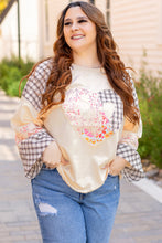 Load image into Gallery viewer, Beige Plaid Floral Peace Heart Graphic Wide Long Sleeve Top
