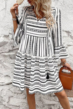 Load image into Gallery viewer, Black Stripe V Neck Bell Sleeve High Waist Mini Dress
