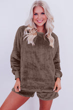 Load image into Gallery viewer, Coffee Solid Loose Fit Two Piece Fleece Lounge Set
