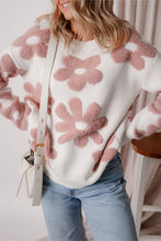 Load image into Gallery viewer, White Textured Flower Drop Shoulder Loose Sweater
