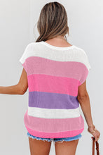 Load image into Gallery viewer, Pink Color Block Notch V Neck Sweater T Shirt
