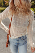 Load image into Gallery viewer, White Sheer Plaid Mesh Lettuce Trim Slim Fit Long Sleeve Top
