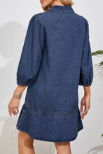 Load image into Gallery viewer, Sail Blue V Neck Collared Single Chest Pocket Long Sleeve Denim Dress
