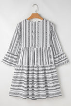Load image into Gallery viewer, Black Stripe V Neck Bell Sleeve High Waist Mini Dress
