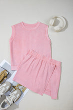 Load image into Gallery viewer, Light Pink 2 Pieces Mineral Wash Cotton Tank Top Lined Split Skirt Set

