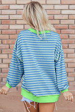 Load image into Gallery viewer, Sky Blue Stripe Contrast Trim High Low Pullover Tunic Sweatshirt
