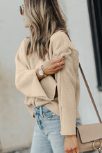 Load image into Gallery viewer, Parchment Solid Textured Knit Split Cuff Drop Shoulder Loose Sweater

