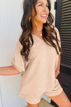 Load image into Gallery viewer, Apricot Textured V Neck T Shirt and Shorts Set
