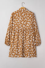 Load image into Gallery viewer, Khaki Plus Size Daisy Floral Print Button Split Neck Puff Sleeve Dress
