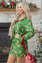 Load image into Gallery viewer, Green Christmas Candy Contrast Trim Bow Knot Silky 2pcs Pajama Set
