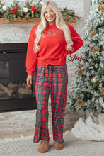Load image into Gallery viewer, Red Plaid Mama Graphic Christmas Holiday Crewneck Pullover and Pants Two Piece Lounge Set
