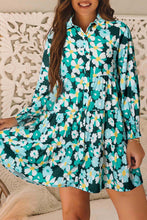 Load image into Gallery viewer, Green Floral Tiered Long Puff Sleeve Shirt Dress
