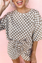 Load image into Gallery viewer, Brown Checkered Top and Short Casual 2pcs Set
