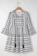 Load image into Gallery viewer, Black Stripe V Neck Bell Sleeve High Waist Mini Dress
