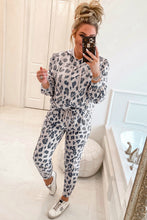 Load image into Gallery viewer, Khaki Leopard Print Drawstring Hoodie and Skinny Pants Lounge Set
