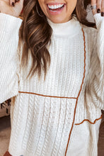 Load image into Gallery viewer, White Mix Texture Patchwork Contrast Stitch Mock Neck Sweater
