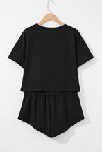 Load image into Gallery viewer, Black 2pcs Cropped Tee and Ruffle High Waist Skort Set
