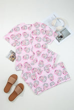 Load image into Gallery viewer, Pink Santa Claus Print V Neck Tee Drawstring Pants 2pcs Lounge Set
