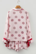 Load image into Gallery viewer, Pink Christmas Candy Contrast Trim Bow Knot Silky 2pcs Pajama Set
