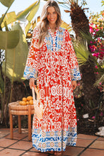 Load image into Gallery viewer, Orange Boho Geometric Printed Long Sleeve Maxi Dress
