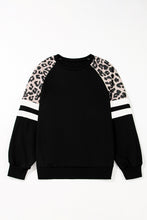 Load image into Gallery viewer, Black Leopard Print Colorblock Raglan Sleeve Sweatshirt
