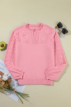 Load image into Gallery viewer, Peach Blossom Flower Detail Knitted Notched Neck Sweater
