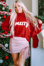 Load image into Gallery viewer, Fiery Red Merry Letter Embroidered High Neck Sweater
