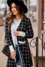 Load image into Gallery viewer, Black Plaid Colorblock Edge Open Cardigan with Pocket
