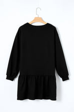 Load image into Gallery viewer, Black Solid Color Puff Sleeve Ruffle Hem Mini Dress
