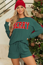 Load image into Gallery viewer, Evergreen Corded MERRY Graphic Long Sleeve Top and Shorts Set
