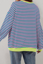 Load image into Gallery viewer, Green Stripe Oversized Contrast Trim Pullover Sweatshirt
