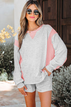 Load image into Gallery viewer, Light Grey Color Block Raw Hem Pullover and Casual Shorts Set
