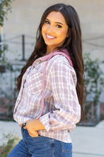 Load image into Gallery viewer, Pink Checkered Print Loose Fit Buttoned Hooded Shacket
