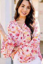 Load image into Gallery viewer, Pink Ditsy Floral Bubble Sleeve V Neck Blouse
