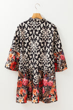 Load image into Gallery viewer, Black Retro Floral Mixed Print Split Neck A-line Dress
