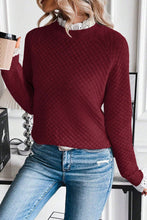 Load image into Gallery viewer, Burgundy Contrast Lace Frilled Trim Raglan Sleeve Sweater

