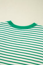 Load image into Gallery viewer, Bright Green Striped Exposed Seam Patchwork Loose Pullover Top

