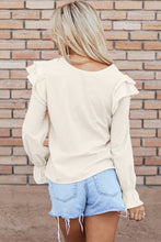 Load image into Gallery viewer, Beige Ruffled Flounce Sleeve Corduroy Blouse

