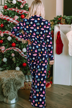Load image into Gallery viewer, Navy Blue Colorful Christmas Lights Print Shirt and Pants Pajama Set
