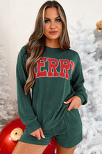 Load image into Gallery viewer, Evergreen Corded MERRY Graphic Long Sleeve Top and Shorts Set
